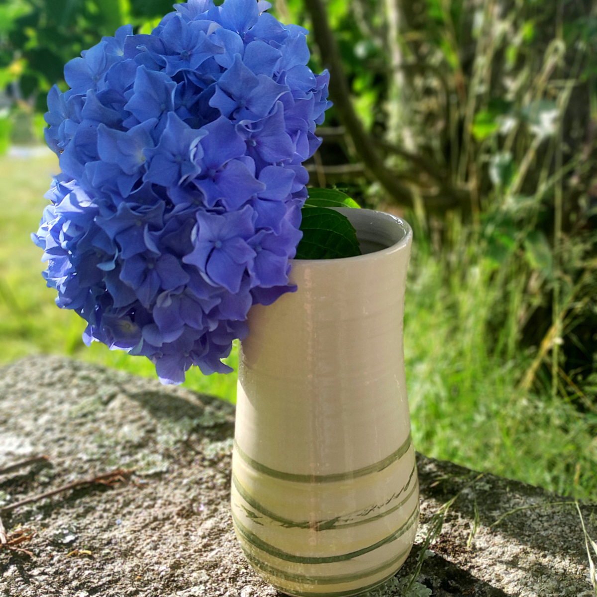 Vase de la collection spirale et sa fleur d'hortensia.